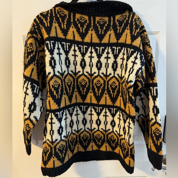 VTG 70’s Hand Knit Crochet Geometric Nordic Fair Isle Pullover Aztec Sweater Med - Picture 6 of 8